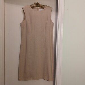 Vintage Linen Blend Sheath Dress Scoop Neck Midi Neutral Lt.Wheat Shade Sz 12